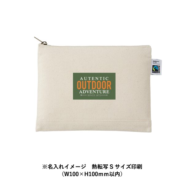 フェアトレードコットンキャンバスフラットポーチ（M）　ナチュラル　[フェアトレード認証商品] - 画像 (3)
